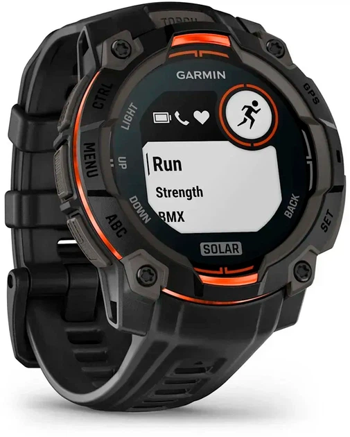 Smartwatch Garmin Instinct 3 45mm Solar Black Bezel with Black Band (010-02934-00) - obraz 3
