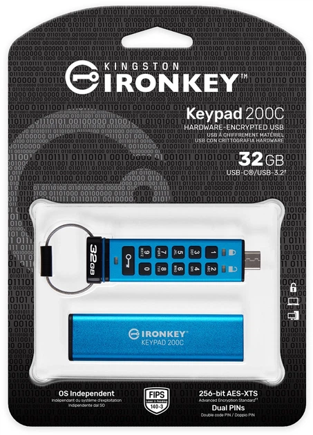 Флеш пам'ять USB Kingston IronKey Keypad 200 32GB USB Type-C Blue (IKKP200C/32GB) - зображення 7