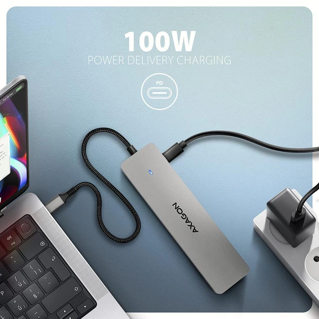 USB-хаб Axagon HMC-7HX2 USB-C 5Gbps DUAL 4K Display 7in1 hub Grey - зображення 3