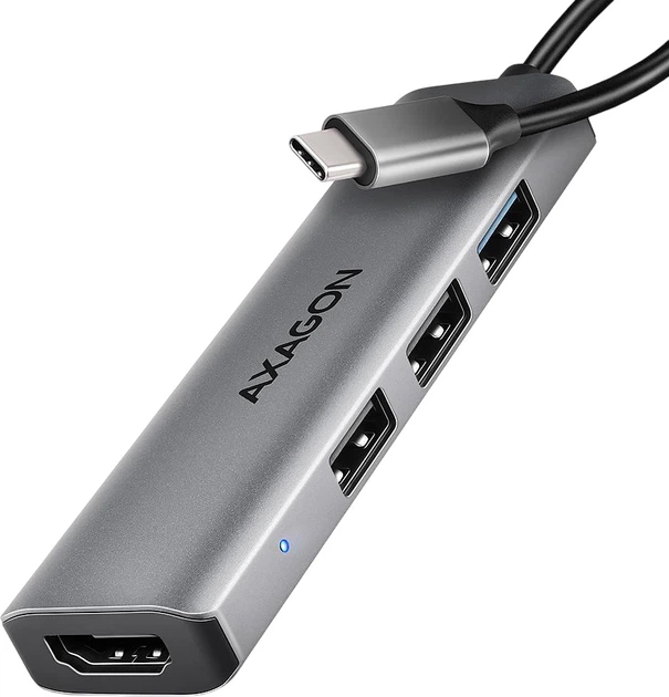 USB-хаб Axagon HMC-H3A USB-C 5Gbps STARTER 4in1 hub Grey - зображення 1