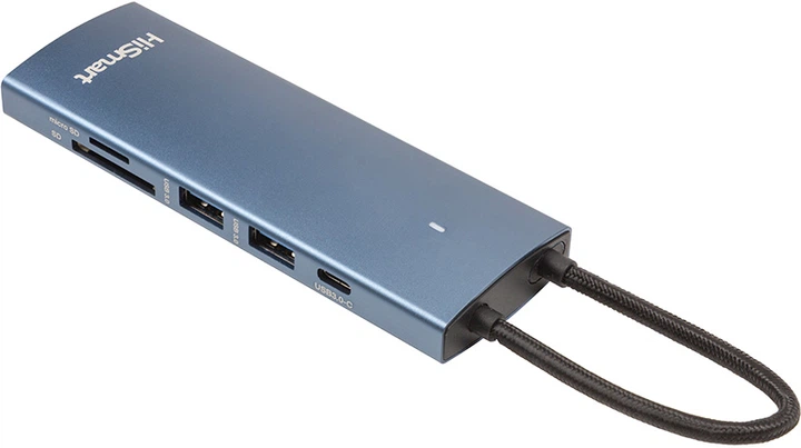 USB-hub HiSmart HDMI + 2xUSB 3.0 + PD 100W + USB 2.0 + SD/TF 3.0 + LAN RJ45 (CA914357) - obraz 3