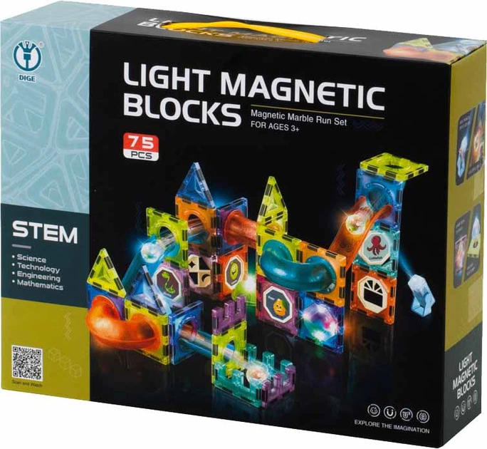 Klocki magnetyczne Dige Marble Tor Kulkowy Świecący 75 el. (5903039733350) - obraz 1
