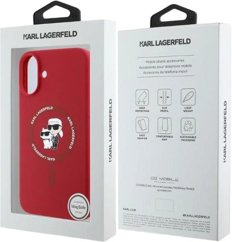 Etui plecki Karl Lagerfeld Silicone Karl&Choupette Heads Ring MagSafe do iPhone 16 Red (3666339318680) - obraz 4