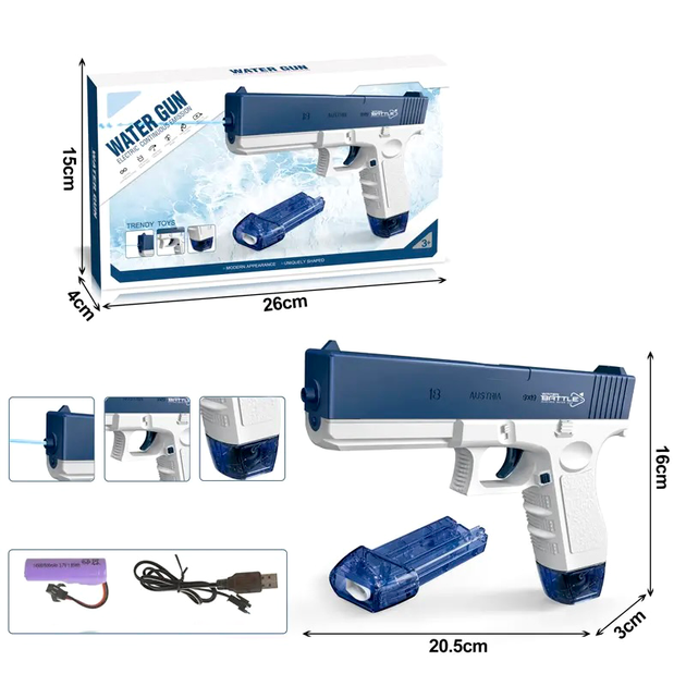 Водяной пистолет на аккумуляторе Water Gun Glock Розовый - изображение 5