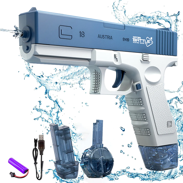 Водяной пистолет на аккумуляторе Water Gun Glock Синий - Фото 1 Водяной пистолет на аккумуляторе Water Gun Glock Синий - изображение 1