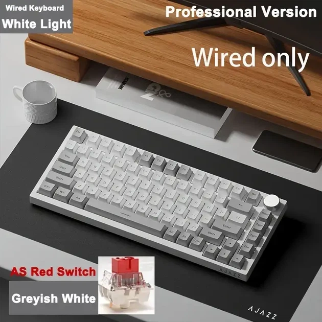 Механическая клавиатура Ajazz AK820 Red Switch, бело-серая, белая подсветка, Hot-Swap, 75% формат, проводная - изображение 2