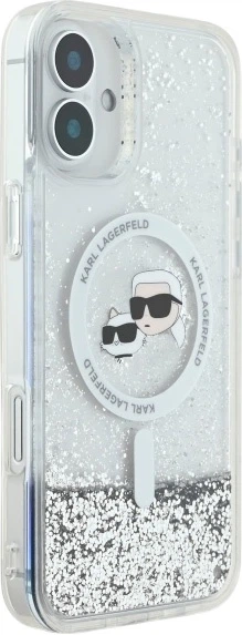 Etui plecki Karl Lagerfeld Liquid Glitter Karl&Choupette Head Magsafe do iPhone 16 Transparent (3666339319120) - obraz 4