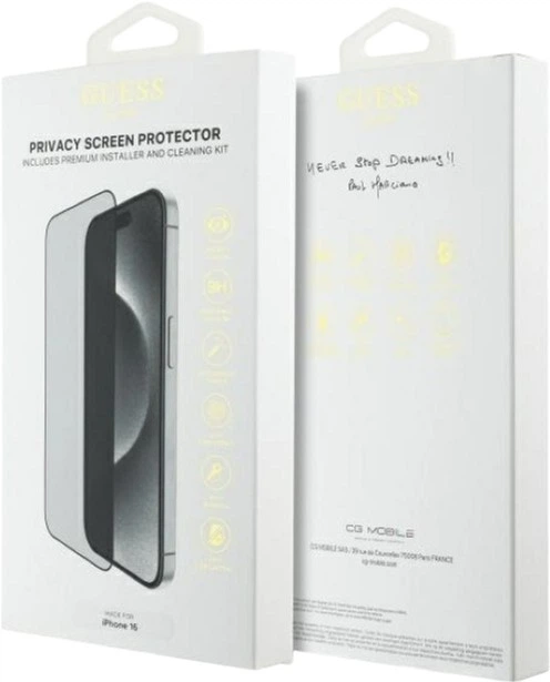 Szkło hartowane Guess Screen Protector Privacy 2.5D Outline do Apple iPhone 16 Black (GUTGP16SBOKGCIP) - obraz 2