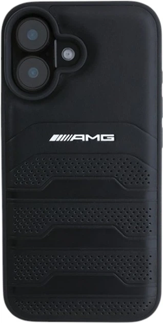 Панель AMG Leather Debossed Lines Black Logo для Apple iPhone 16 Black (AMHCP16SGSEBK) - зображення 3