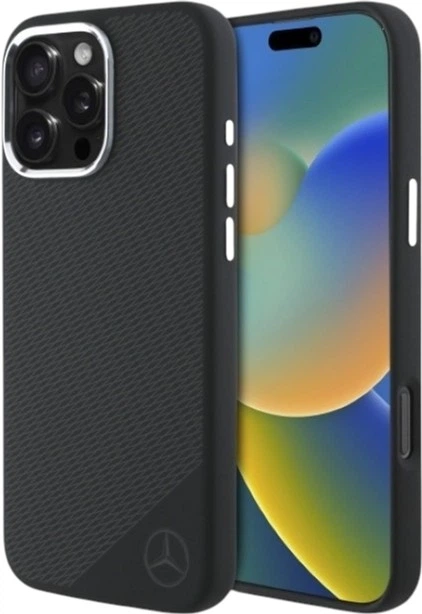 Etui Mercedes-Benz Silicone Tonal Logo Wood Pattern MagSafe do Apple iPhone 16 Pro Black (MEHMP16L23SUGDK) - obraz 1