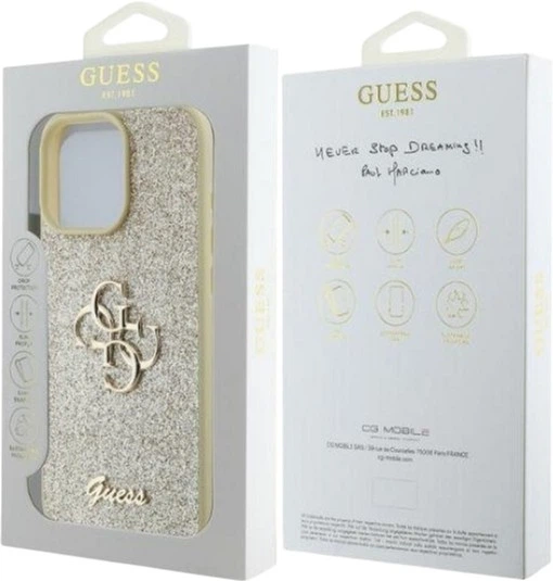 Панель Guess Fixed Glitter Big 4G для Apple iPhone 16 Pro Max Gold (GUHCP16XHG4SGD) - зображення 4