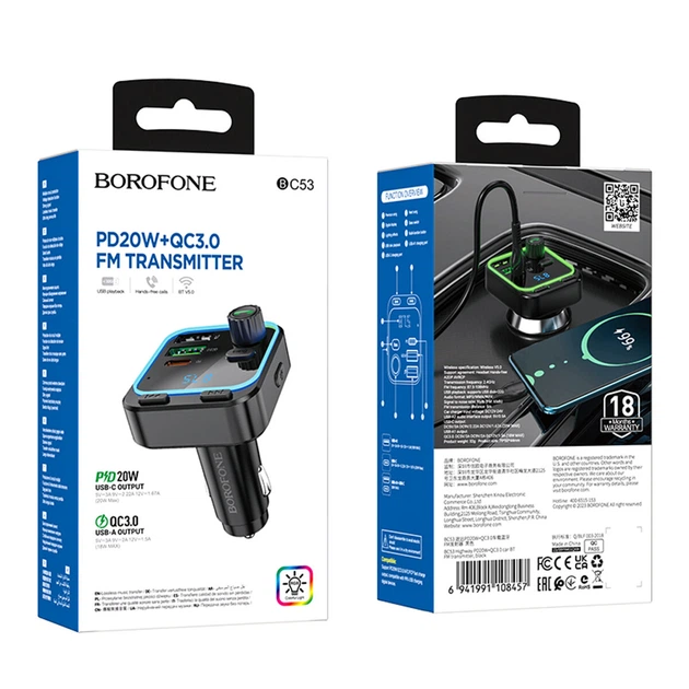 FM-модулятор BOROFONE BC53 Highway PD20W QC3.0 чорний - изображение 7