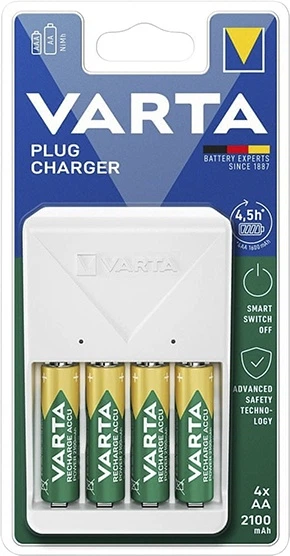 Ładowarka akumulatorków Varta Plug + 4 x AA 2100mAh 57657 (4008496054602) - obraz 1