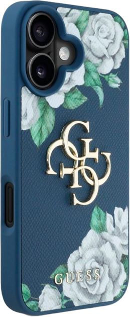 Панель Guess Grained Roses Big 4G для Apple iPhone 16 Blue (3666339427375) - зображення 4