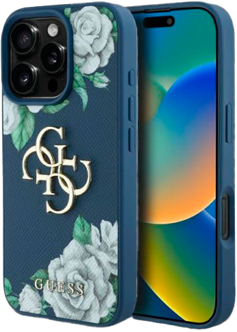 Панель Guess Grained Roses Big 4G для Apple iPhone 16 Pro Blue (3666339427399) - зображення 1