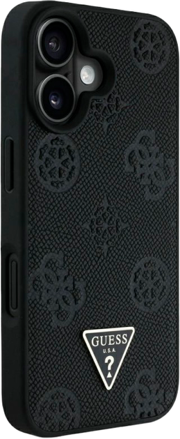 Панель Guess Grained Hot Stamp Peony Triangle Logo MagSafe для Apple iPhone 16 Black (3666339427528) - зображення 2