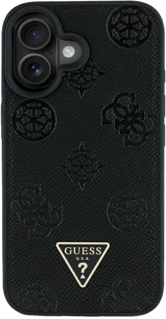 Панель Guess Grained Hot Stamp Peony Triangle Logo MagSafe для Apple iPhone 16 Black (3666339427528) - зображення 3