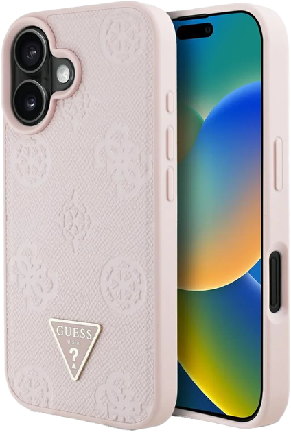 Панель Guess Grained Hot Stamp Peony Triangle Logo MagSafe для Apple iPhone 16 Pink (3666339427672) - зображення 1