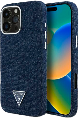 Панель Guess Denim Triangle Logo MagSafe для Apple iPhone 16 Pro Blue (3666339428297) - зображення 1