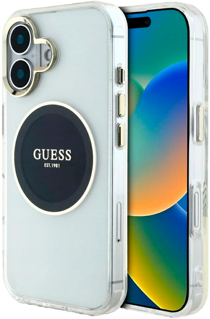 Панель Guess IML Metal Colored Circle Classic Logo MagSafe для Apple iPhone 16 Transparent/Black (3666339428426) - зображення 1