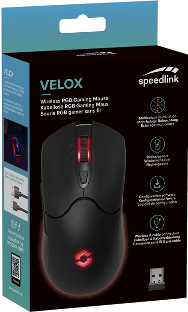 Mysz Speedlink Velox Rechargeable RGB Gaming Mouse Bezprzewodowa Czarna (4027301846935) - obraz 6
