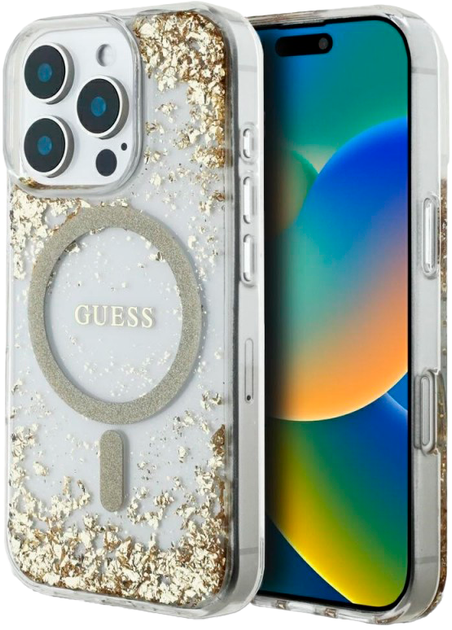 Панель Guess HC Resin Bottom Glitter MagSafe для Apple iPhone 16 Pro Max Gold (3666339429515) - зображення 1