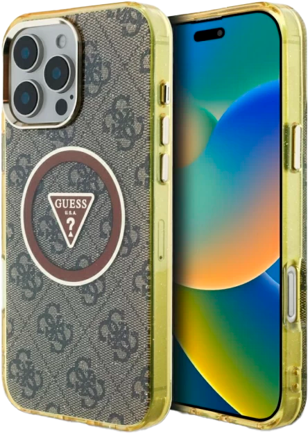 Etui Guess IML Metal Glitter 4G Circle Triangle MagSafe do Apple iPhone 16 Pro Max Bronze (3666339430245) - obraz 1