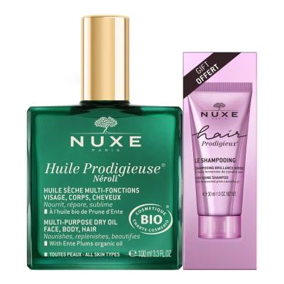 Zestaw Nuxe Huile Prodigieuse Neroli suchy olejek do pielęgnacji twarzy ciała i włosów 100 ml + Hair Prodigieux High Shine szampon do włosów 30 ml (3264680039355) - obraz 1