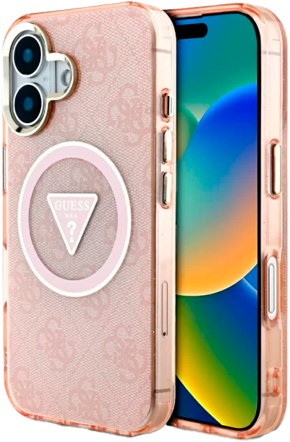 Etui Guess IML Metal Glitter 4G Circle Triangle MagSafe do Apple iPhone 16 Pink (3666339430511) - obraz 1