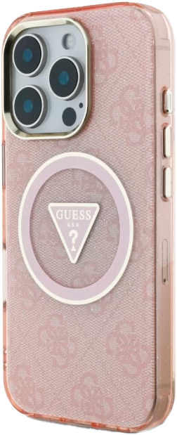 Etui Guess IML Metal Glitter 4G Circle Triangle MagSafe do Apple iPhone 16 Pro Pink (3666339430535) - obraz 2