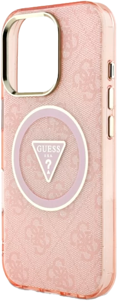 Etui Guess IML Metal Glitter 4G Circle Triangle MagSafe do Apple iPhone 16 Pro Max Pink (3666339430542) - obraz 6