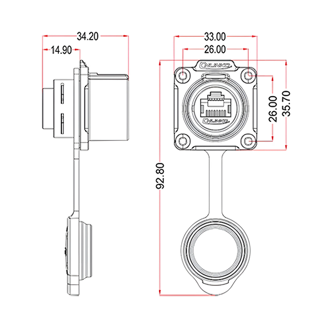 Разъем герметичный CNlinko LP-24-RJ45, IP67, 8 pin, розетка/штекер - Фото 5 Разъем герметичный CNlinko LP-24-RJ45, IP67, 8 pin, розетка/штекер - изображение 5