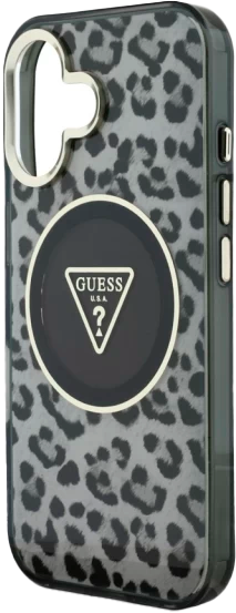 Etui Guess HC IML Leopard Triangle Cord Strap MagSafe do Apple iPhone 16 Black (3666339432461) - obraz 5