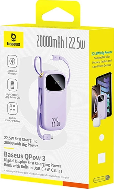 Powerbank Baseus EnerFill FC21 Qpow 3 Ultra 20000 mAh 22.5W Purple (P10082107513-00) - obraz 3