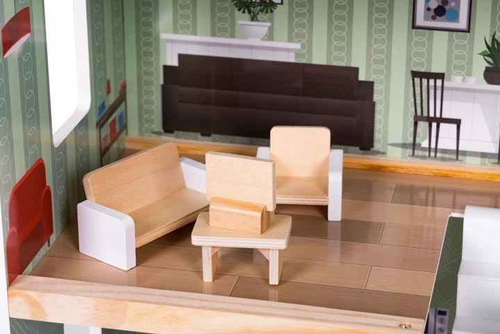 Domek dla lalek drewniany EcoToys 3 piętra Taras z kompletem 15 mebelków (5905817004003) - obraz 5