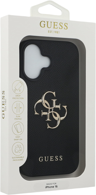 Etui Guess Grained Big 4G & Classic Logo do Apple iPhone 16 Black (3666339424527) - obraz 3