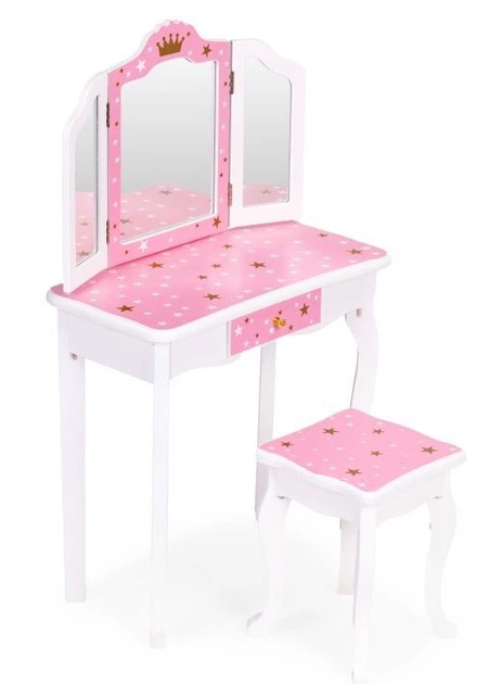 Туалетний столик дитячий EcoToys з потрійний дзеркалом, табуретом та шухлядою (5905817007554) - зображення 1