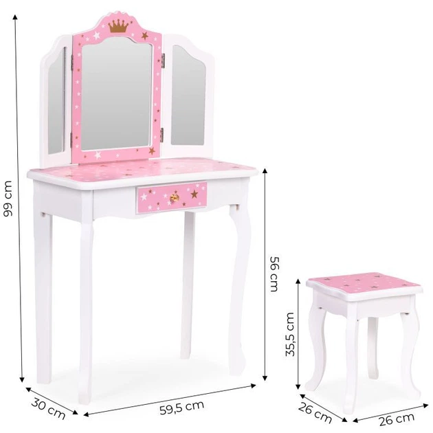 Туалетний столик дитячий EcoToys з потрійний дзеркалом, табуретом та шухлядою (5905817007554) - зображення 7