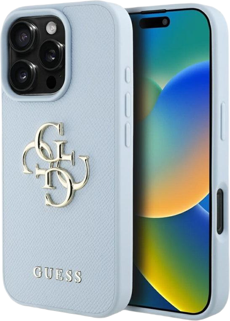 Etui Guess Grained Big 4G & Classic Logo do Apple iPhone 16 Pro Blue (3666339424695) - obraz 1