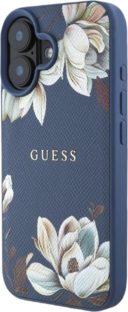 Etui Guess Grained Printed Flower Pattern MagSafe do Apple iPhone 16 Blue (3666339426026) - obraz 2
