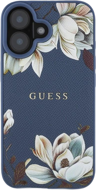 Etui Guess Grained Printed Flower Pattern MagSafe do Apple iPhone 16 Blue (3666339426026) - obraz 3