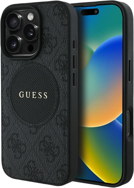 Etui plecki Guess 4G Circle Classic Logo MagSafe do Apple iPhone 16 Pro Black (3666339426347) - obraz 1