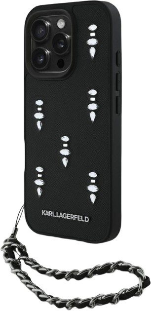 Панель Karl Lagerfeld Saffiano Crystals w/ Chain для Apple iPhone 16 Pro Black (3666339357740) - зображення 1