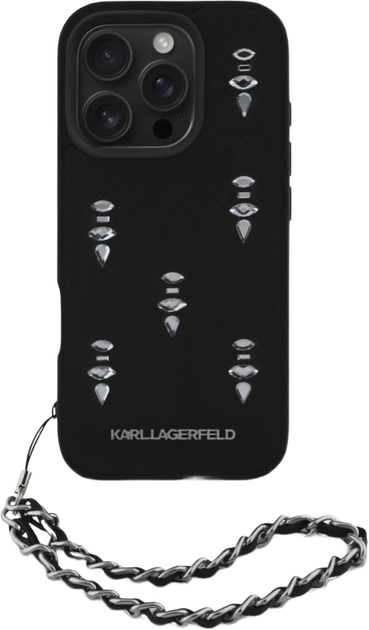 Панель Karl Lagerfeld Saffiano Crystals w/ Chain для Apple iPhone 16 Pro Black (3666339357740) - зображення 2