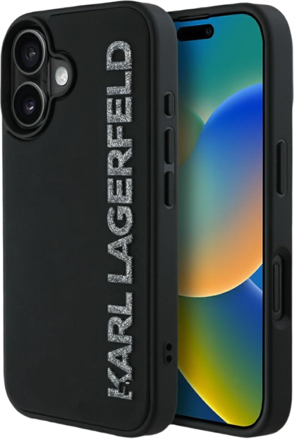 Панель Karl Lagerfeld HC 3D Rubber Elongated Glitter для Apple iPhone 16 Black (3666339357009) - зображення 1