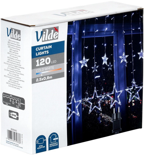Kurtyna świetlna Vilde 839443 gwiazdki 120 LED Zimna Biała (5904316479336) - obraz 1