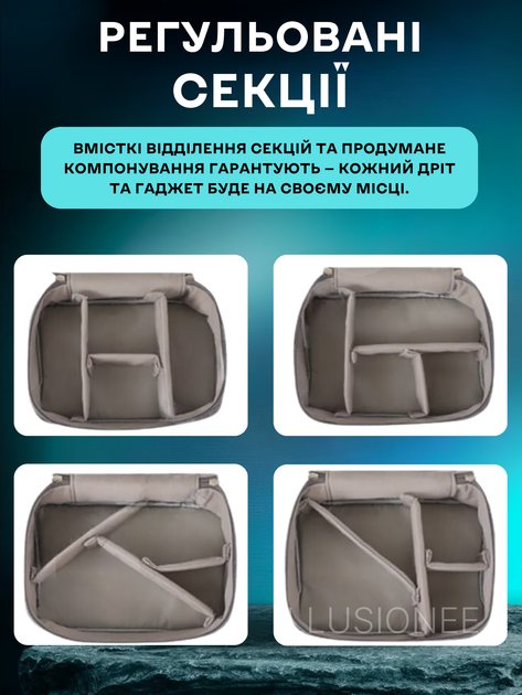 Органайзер дорожній сумка для зберігання електроніки аксесуарів ґаджетів кабелів зарядних пристроїв флешок перехідників павербанків навушників смартфонів комп’ютерних мишей подорожей 2-х секційний з 5 тримачами для проводів 27х20х10 см сірий 3DTOYSLAMP - зображення 8