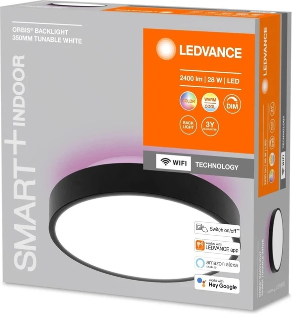 Inteligentna lampa sufitowa LEDVANCE Orbis Backlight Wi-Fi 28 W RGB Czarna (4058075573574) - obraz 2