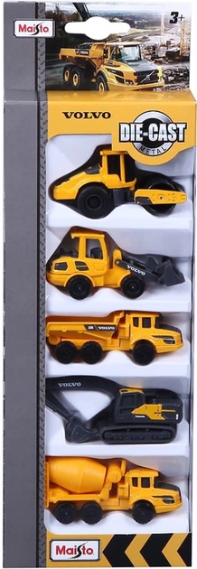 Zestaw metalowych modelek Maisto Mini Work Machines Volvo 1:87 5 szt MST12375 (90159123750) - obraz 1