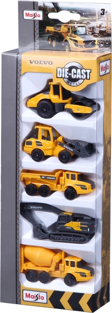 Zestaw metalowych modelek Maisto Mini Work Machines Volvo 1:87 5 szt MST12375 (90159123750) - obraz 2